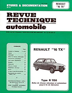 Livre : Renault 16 TX et TX Automatique (R1156, 1974-1980) - Revue Technique Automobile (RTA 339)