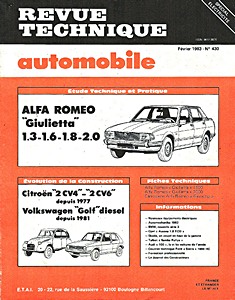 Livre : Alfa Romeo Giulietta 1.3, 1.6, 1.8, 2.0 - Revue Technique Automobile (RTA 430)