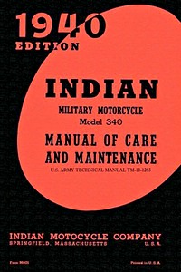Livre : Indian Military Motorcycle Model 340 - Manual