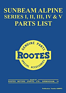 Livre: Sunbeam Alpine Series I, II, III, IV & V - Official Parts List 