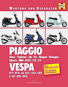GDEK08395 Umschlag Reparaturhandbuch Piaggio Sfera, Typhoon, Zip, Fly, Skipper, Hexagon, Liberty, NRG, B125, X8, X9 / Vespa ET2, ET4, LX, GT