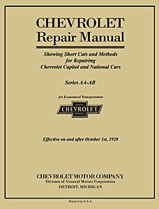 Livre: 1927-1928 Chevrolet Car & Truck Repair Manual - Capitol and National - Series AA-AB 