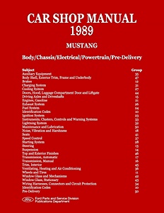 Repair manual: 1989 Ford Mustang Shop Manual Set - Body, Chassis, Electrical, Powertrain, Pre-Delivery