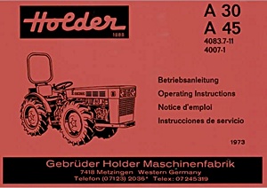 Buch: Holder A 30 und A 45 - Betriebsanleitung (1973)