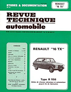 Boek: Renault 16 TX et TX Automatique (R1156, 1974-1980) - Revue Technique Automobile (RTA 339)