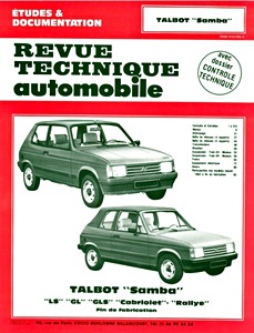 Buch: Talbot Samba - LS, GL, GLS, Cabriolet, Rallye (1982-1986) - Revue Technique Automobile (RTA 422.4)