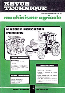 Livre : Massey-Ferguson 3050, 3060, 3070, 3080 et 3090 (depuis 1986) - moteurs Perkins A 4.236, A 4.248 S et AT 4.236 - Revue Technique Machinisme Agricole (RTMA 53)