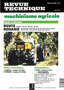 Livre: Renault 50-12, 55-12, 55-14, 70-12, 70-14, 80-12, 80-14 - moteurs Deutz F3L 912, F4L 912 et F4L 913 - Revue Technique Machinisme Agricole (RTMA 77)