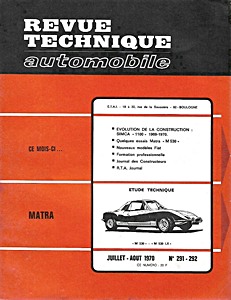 Livre : Matra Sport M530 et M530 LX (1967-1973) - Revue Technique Automobile (RTA 291)