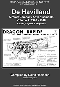Livre: De Havilland Aircraft Company Advertisements (Volume 1: 1920 - 1940) - Aircraft, Engines & Propellers