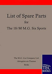Okładka instrukcji napraw Spare Parts Lists for the MG 18/80 Six Sports (1928-1931)